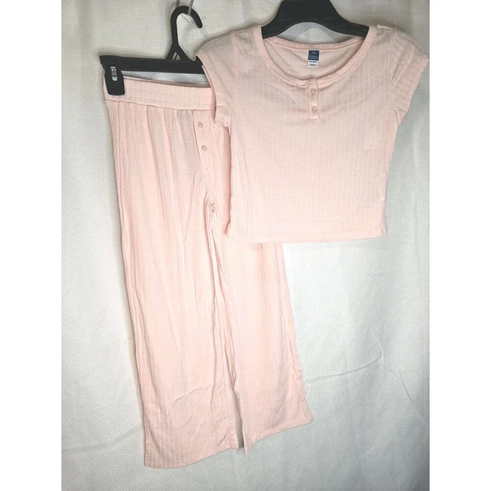 Old Navy Girls 2-Piece  Set Pink Short Sleeve Top & Wide Leg Pants Size M (8)